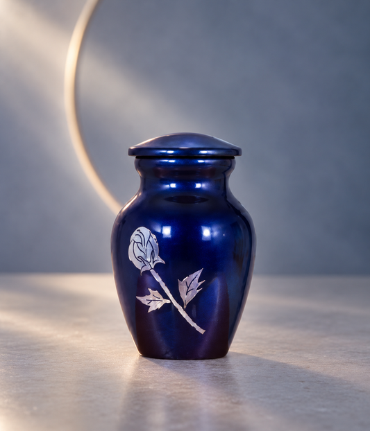 Keepsake Urn for Ashes "Midnight Rose" - Small | Blue Cremation Urn