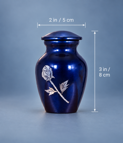 Keepsake Urn for Ashes "Midnight Rose" - Small | Blue Cremation Urn