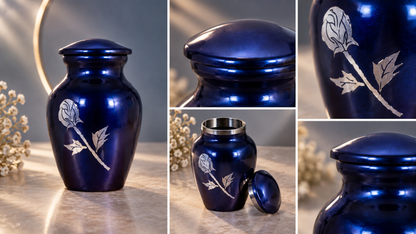 Keepsake Urn for Ashes "Midnight Rose" - Small | Blue Cremation Urn