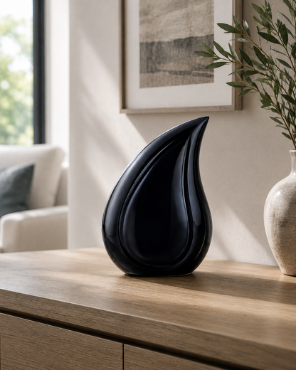 Cremation Urn for Ashes "Onyx Shadow Teardrop" - Large | Midnight Blue-Black | Aluminum Urn