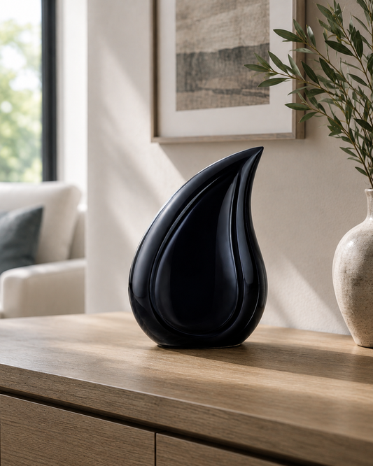 Cremation Urn for Ashes "Onyx Shadow Teardrop" - Large | Midnight Blue-Black | Aluminum Urn
