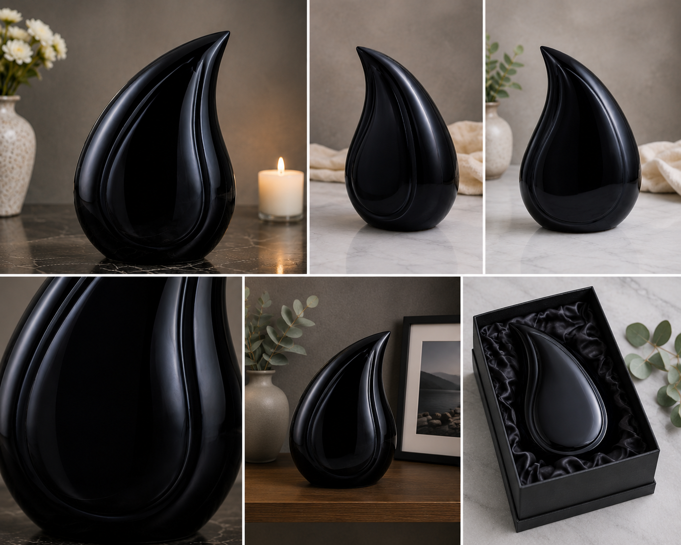 Cremation Urn for Ashes "Onyx Shadow Teardrop" - Large | Midnight Blue-Black | Aluminum Urn