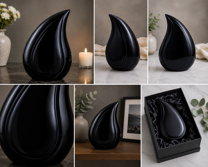Cremation Urn for Ashes "Onyx Shadow Teardrop" - Large | Midnight Blue-Black | Aluminum Urn