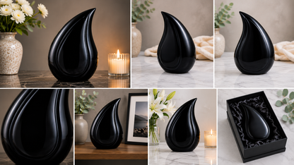 Cremation Urn for Ashes "Onyx Shadow Teardrop" - Large | Midnight Blue-Black | Aluminum Urn