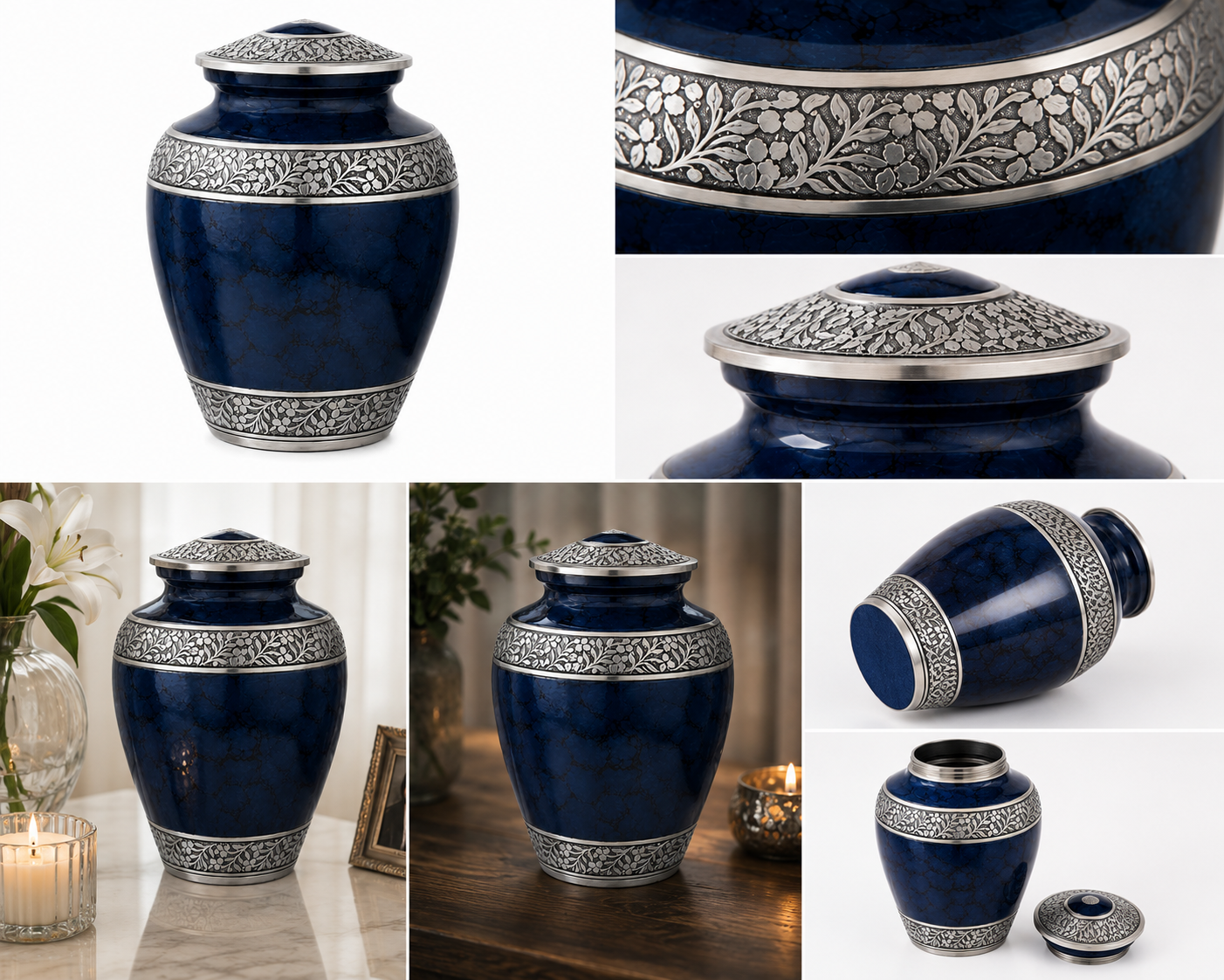 Cremation Urn for Ashes "Deep Ocean" - Large | Midnight Blue & Silver | Aluminium Urn