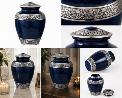 Cremation Urn for Ashes "Deep Ocean" - Large | Midnight Blue & Silver | Aluminium Urn
