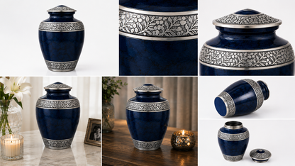 Cremation Urn for Ashes "Deep Ocean" - Large | Midnight Blue & Silver | Aluminum Urn