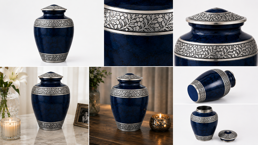 Cremation Urn for Ashes "Deep Ocean" - Large | Midnight Blue & Silver | Aluminum Urn