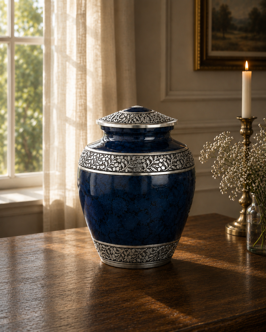 Cremation Urn for Ashes "Deep Ocean" - Large | Midnight Blue & Silver | Aluminum Urn