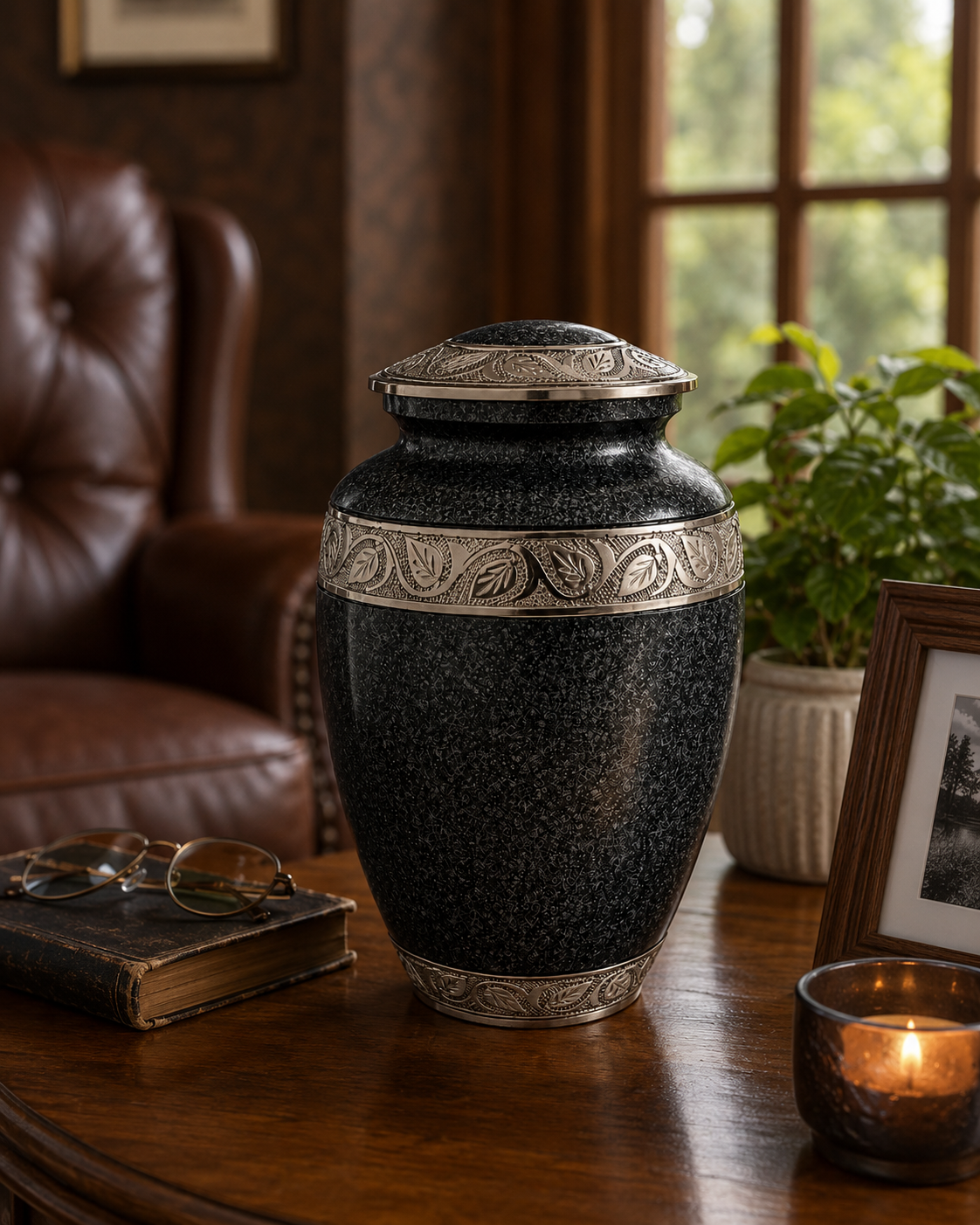 Cremation Urn "Obsidian Legacy" - Large | Charcoal Black & Silver | Aluminium Urn