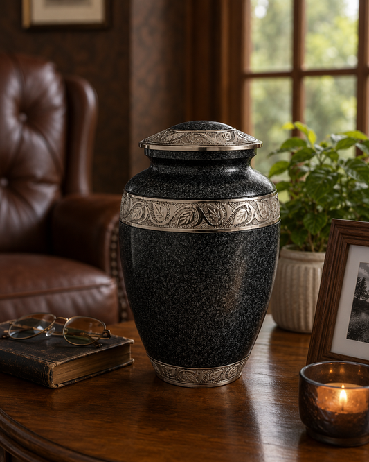 Cremation Urn "Obsidian Legacy" - Large | Charcoal Black & Silver | Aluminium Urn