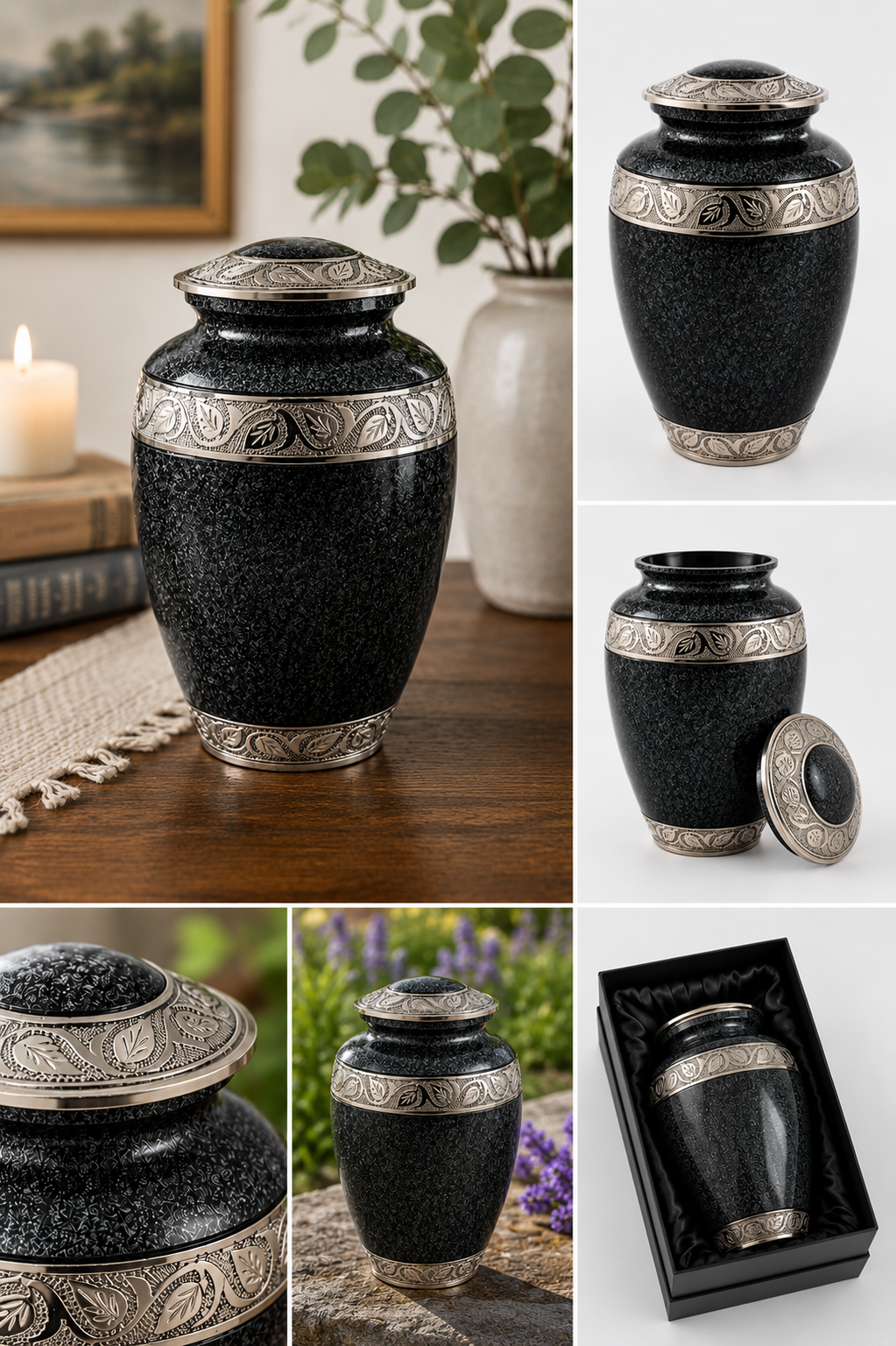 Cremation Urn "Obsidian Legacy" - Large | Charcoal Black & Silver | Aluminium Urn