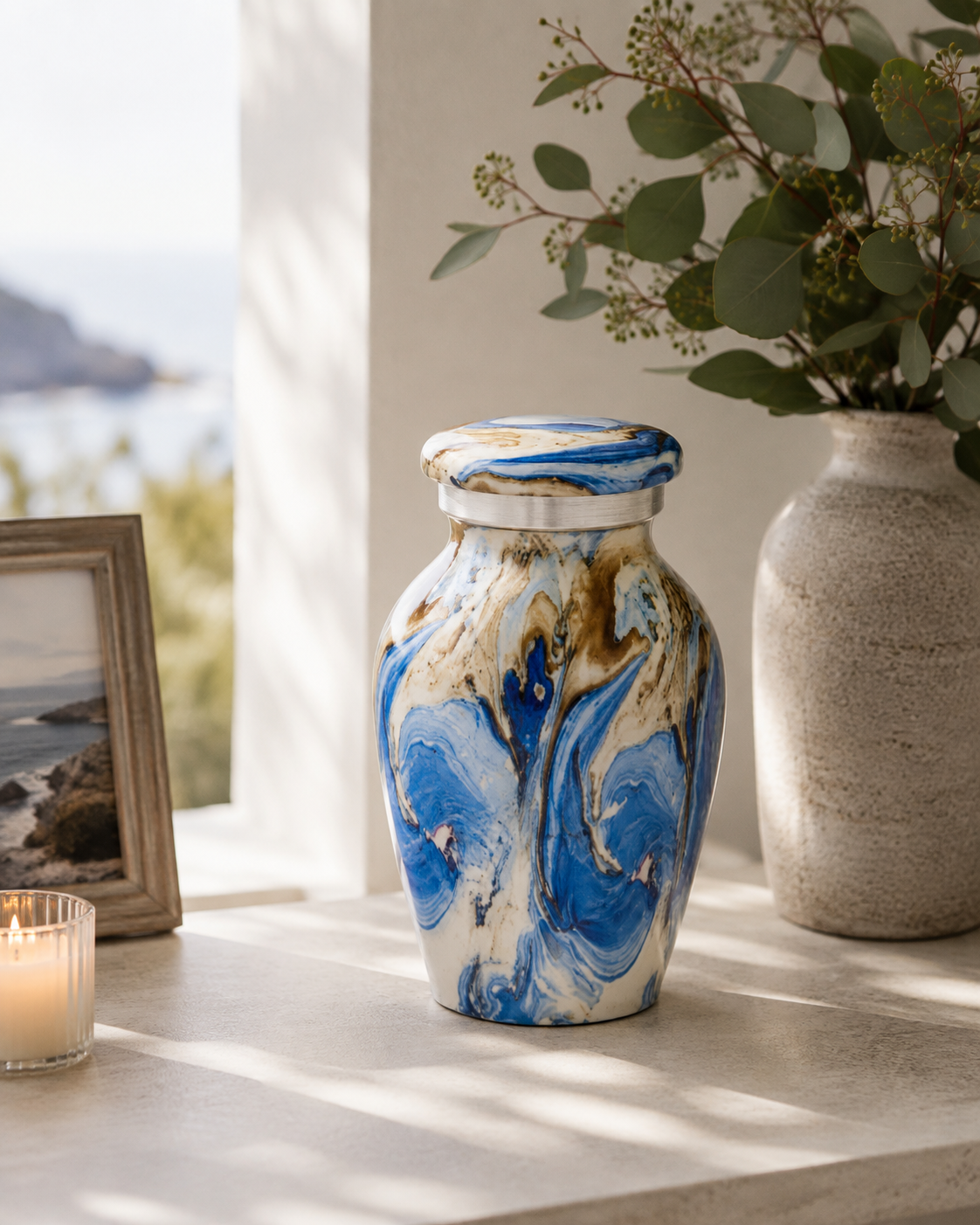 Keepsake Urn "Blue Tide" - Small | Blue & Gold | Aluminium Urn