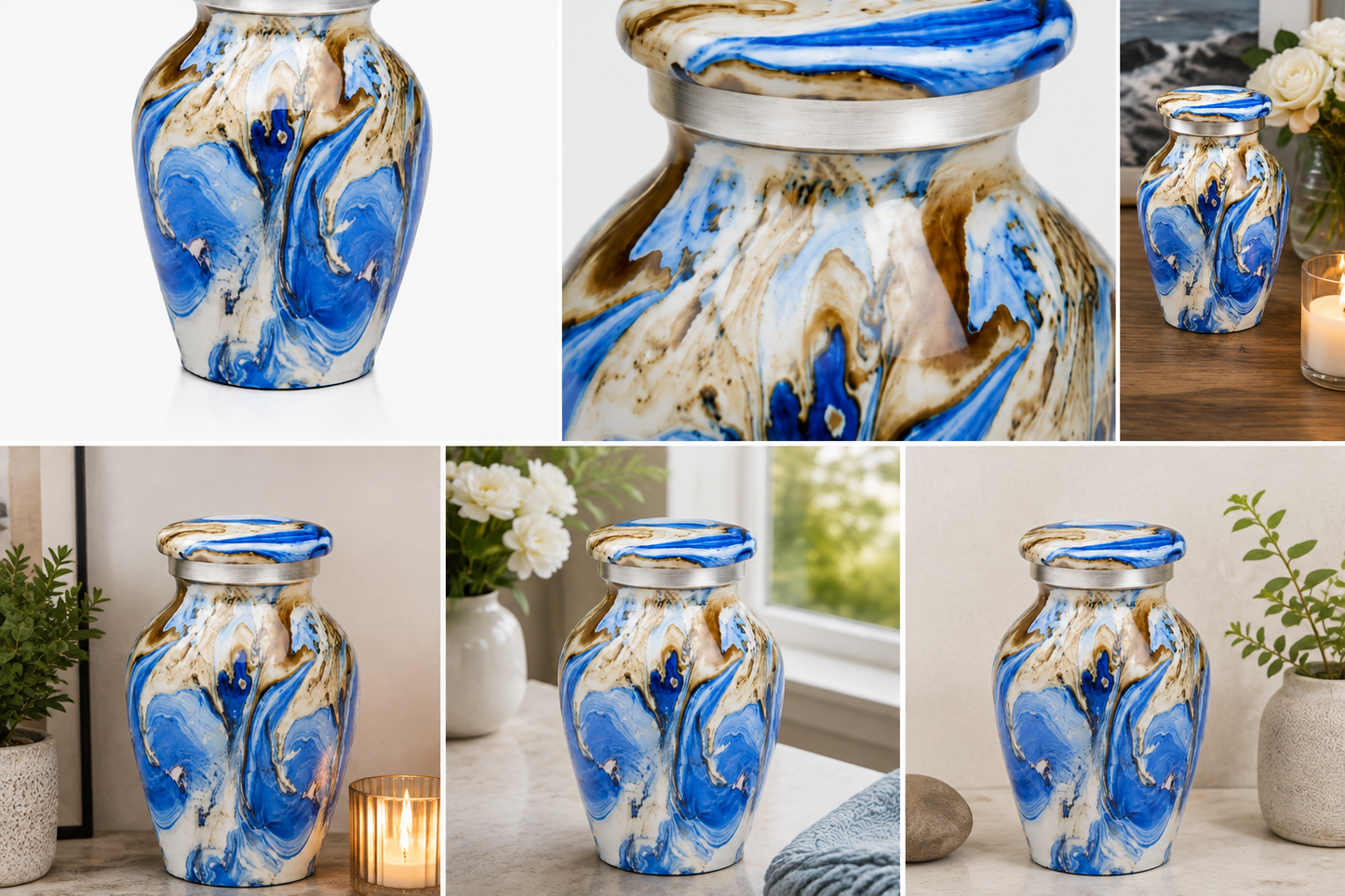 Keepsake Urn "Blue Tide" - Small | Blue & Gold | Aluminium Urn