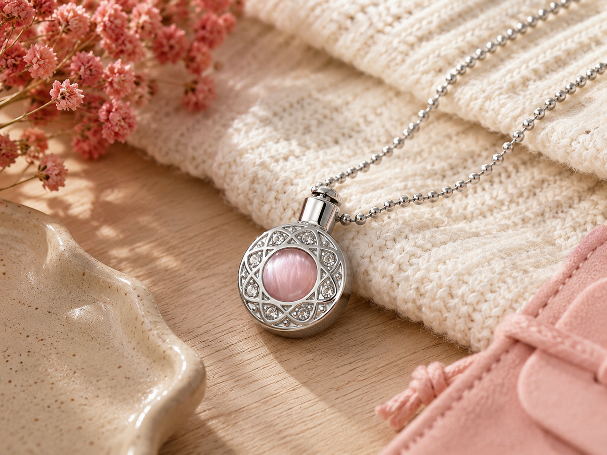 Ashes Jewelry - "Opal Radiance" Memorial Necklace for Ashes | Stainless Steel