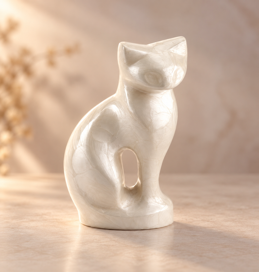 Pet Urn "Pearl Cat" | Sculptural Cat Figurine | Urn for Dog Ashes
