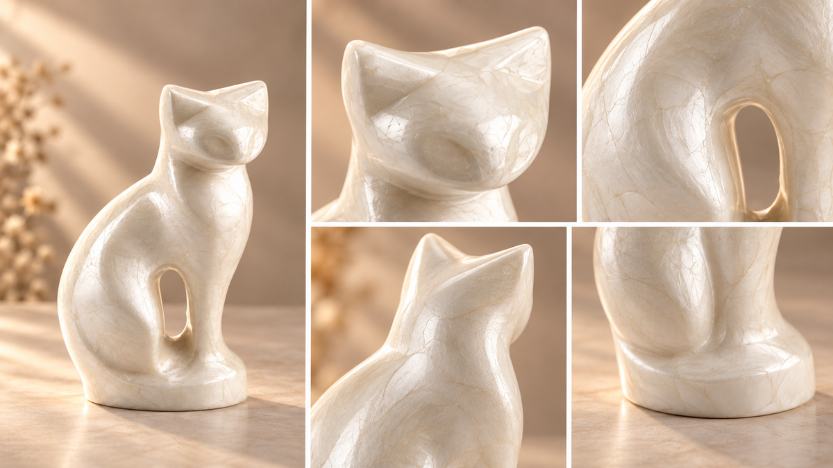 Pet Urn "Pearl Cat" | Sculptural Cat Figurine | Urn for Dog Ashes