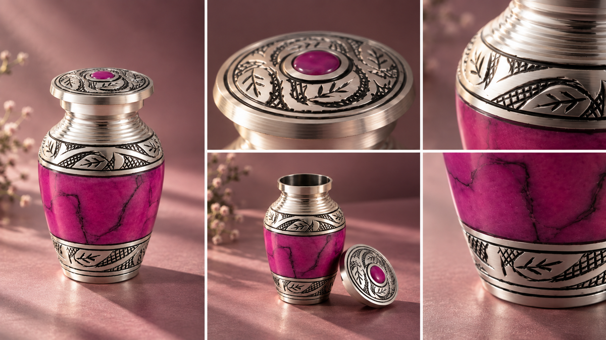 Keepsake Urn for Ashes "Rose Quartz" - Small | Pink & Silver | Cremation Urn