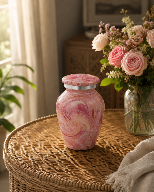 Keepsake Urn for Ashes "Rose Petal" | Pink & Gold | Aluminium Urn