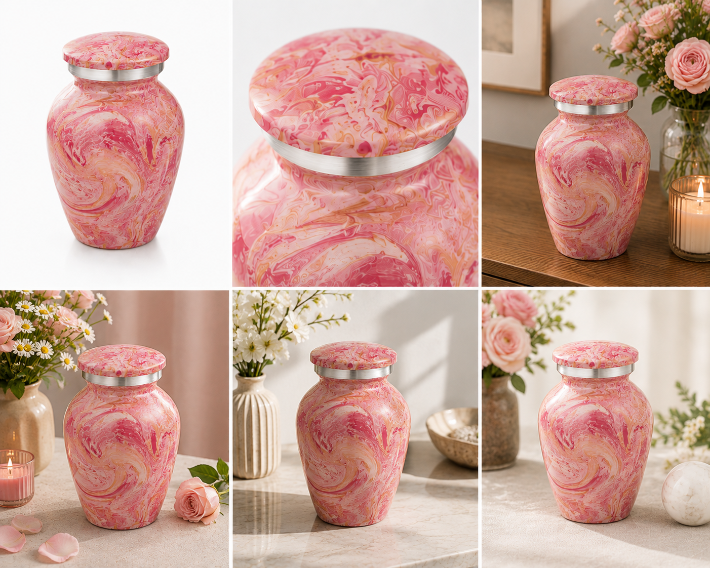 Keepsake Urn for Ashes "Rose Petal" | Pink & Gold | Aluminium Urn