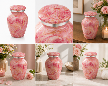 Keepsake Urn for Ashes "Rose Petal" | Pink & Gold | Aluminium Urn
