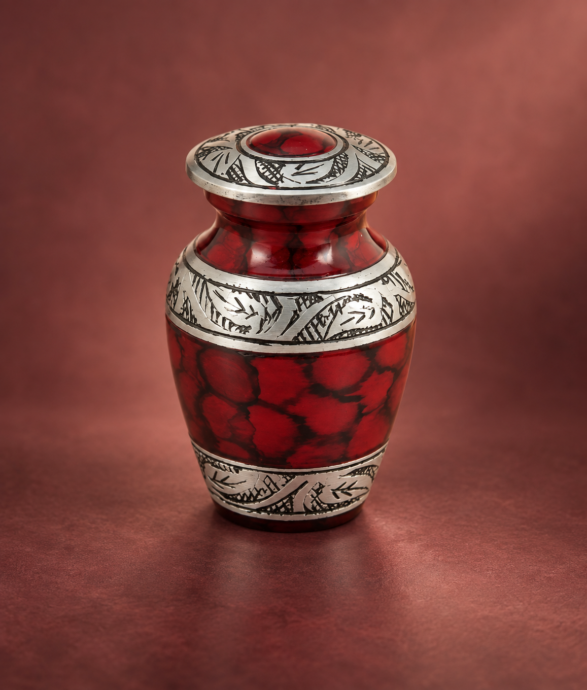 Keepsake Urn "Scarlet Ember" - Small | Red & Silver | Cremation Keepsake for Ashes