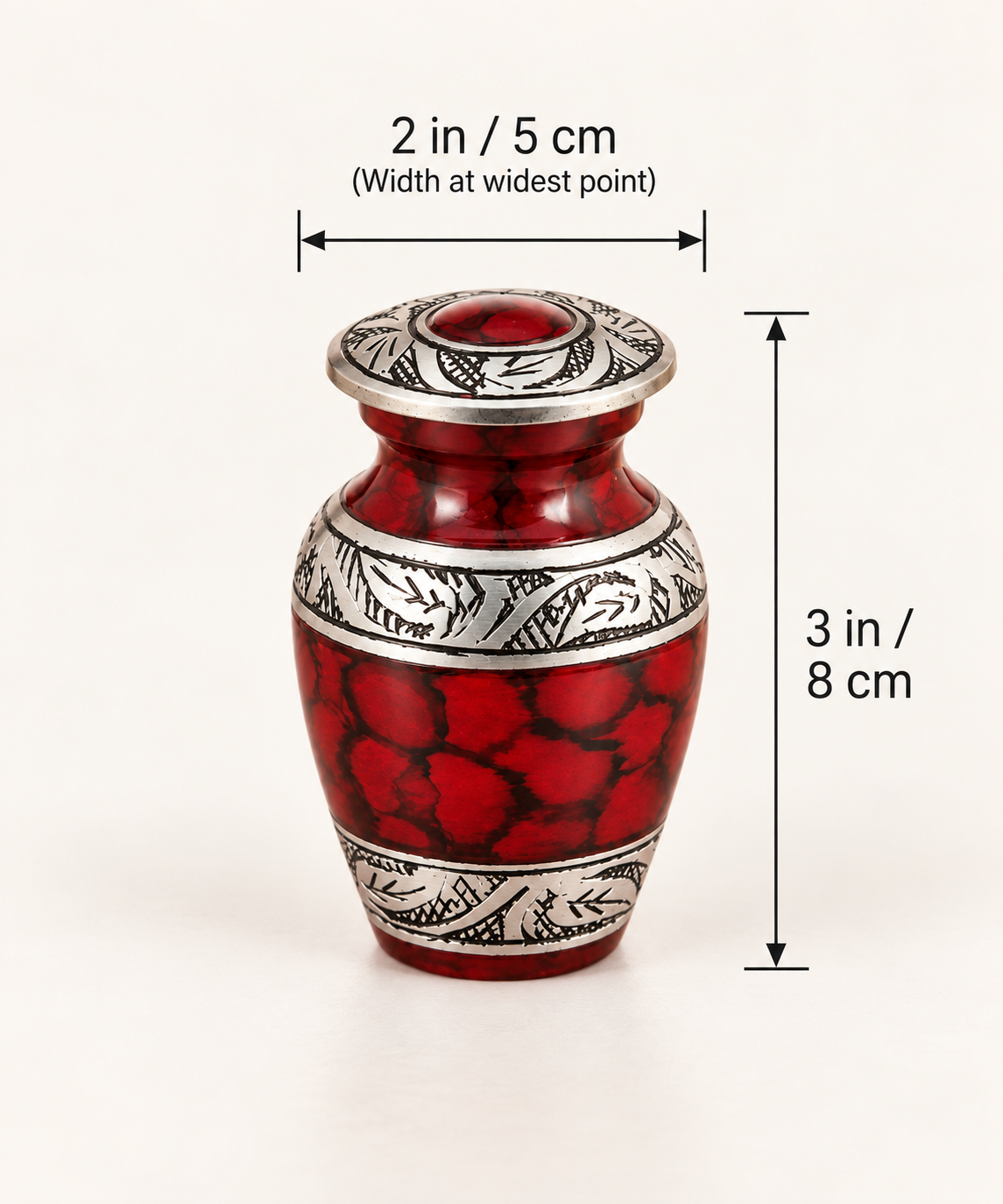 Keepsake Urn "Scarlet Ember" - Small | Red & Silver | Cremation Keepsake for Ashes