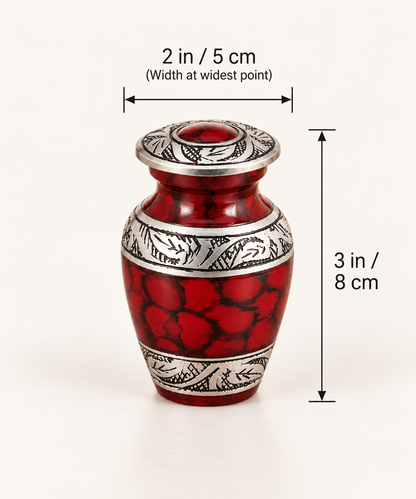 Keepsake Urn "Scarlet Ember" - Small | Red & Silver | Cremation Keepsake for Ashes