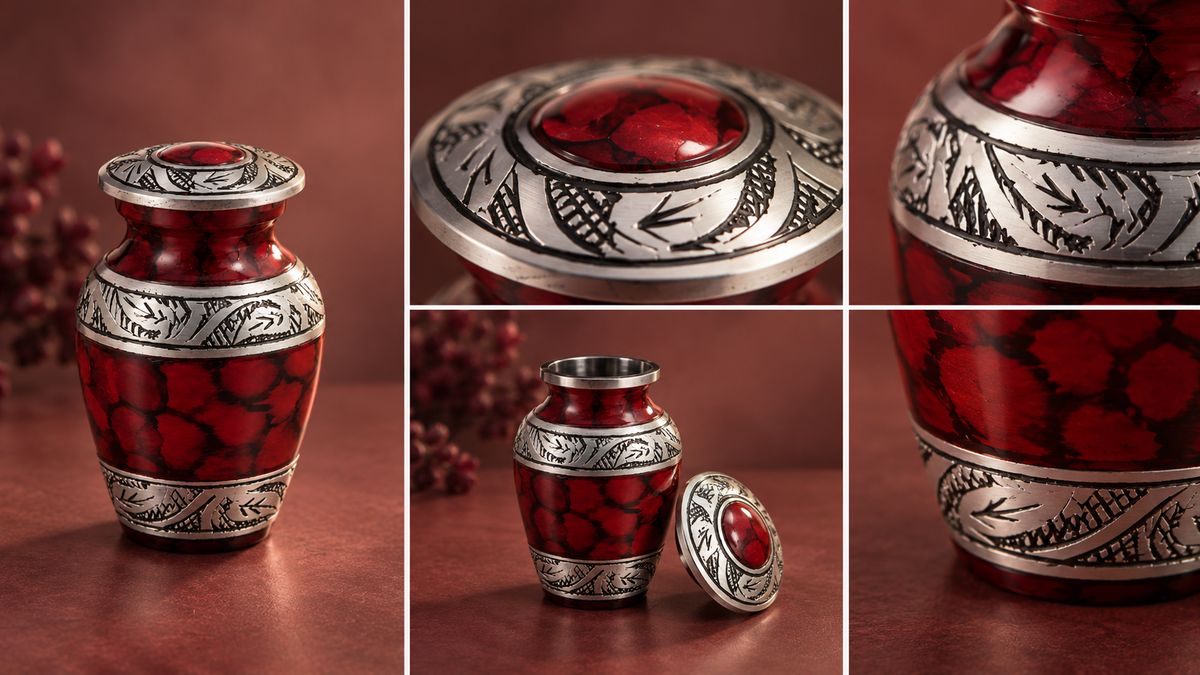 Keepsake Urn "Scarlet Ember" - Small | Red & Silver | Cremation Keepsake for Ashes