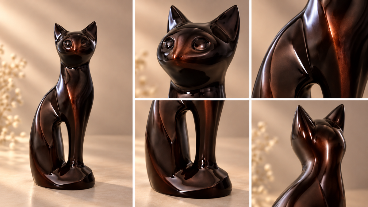 Cremation Urn for Pet Ashes "Sitting Cat" | Sculptural Cat Figurine | Aluminum Pet Urn