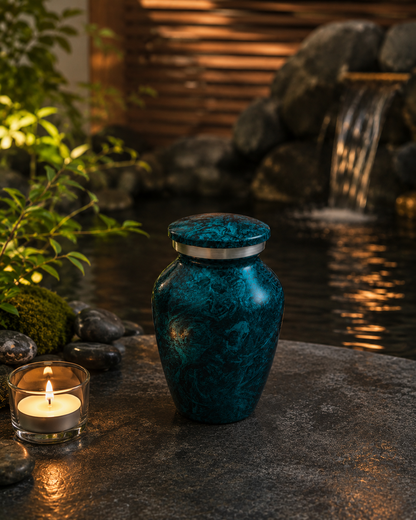 Keepsake Urn for Ashes "Tidal Ocean" - Teal & Silver | Small | Aluminium Urn