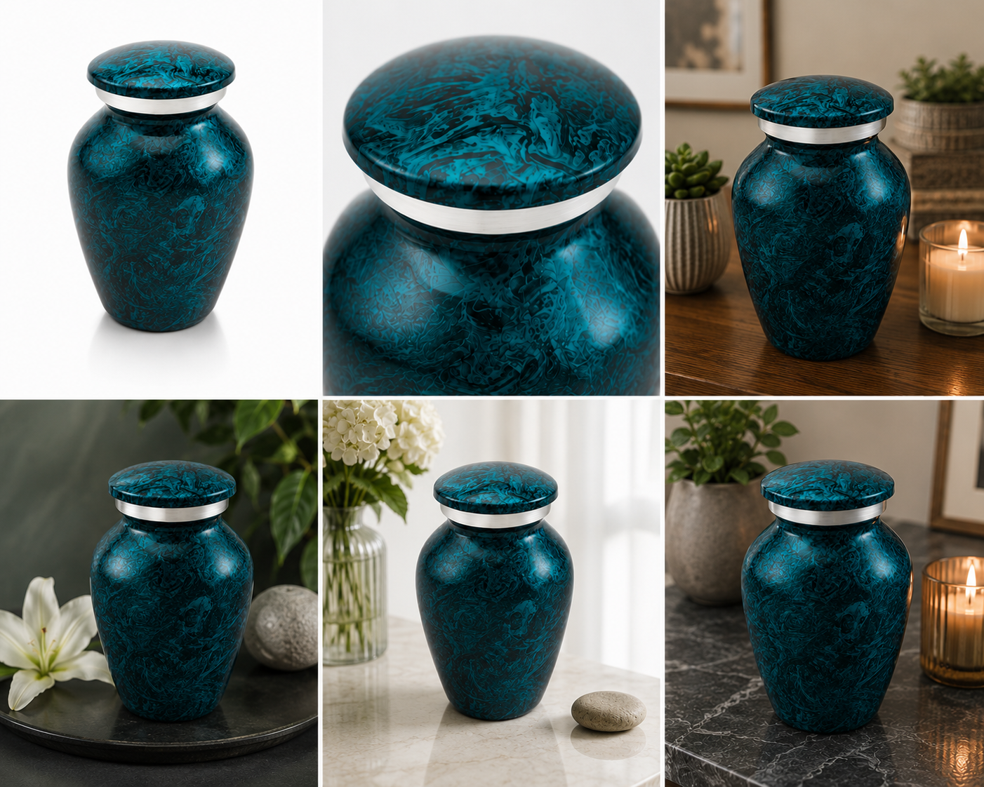 Keepsake Urn for Ashes "Tidal Ocean" - Teal & Silver | Small | Aluminium Urn