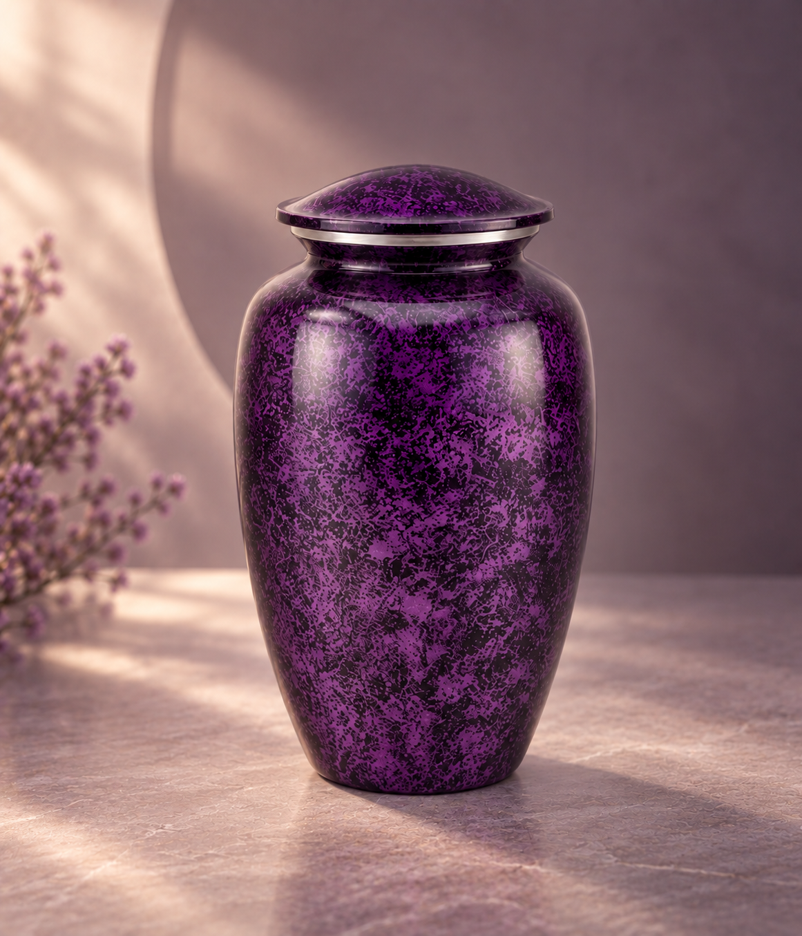 Urn for Adult Ashes "Violet Twilight" - Large | Hand-Finished Purple | Aluminum Cremation Urn