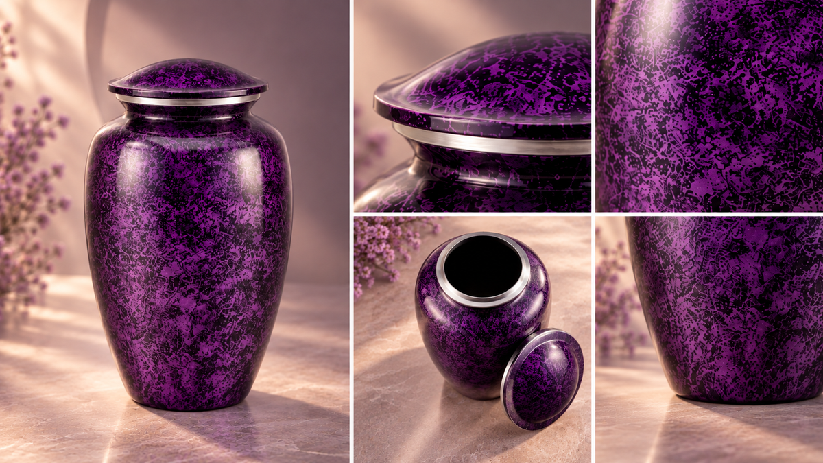 Urn for Adult Ashes "Violet Twilight" - Large | Hand-Finished Purple | Aluminum Cremation Urn